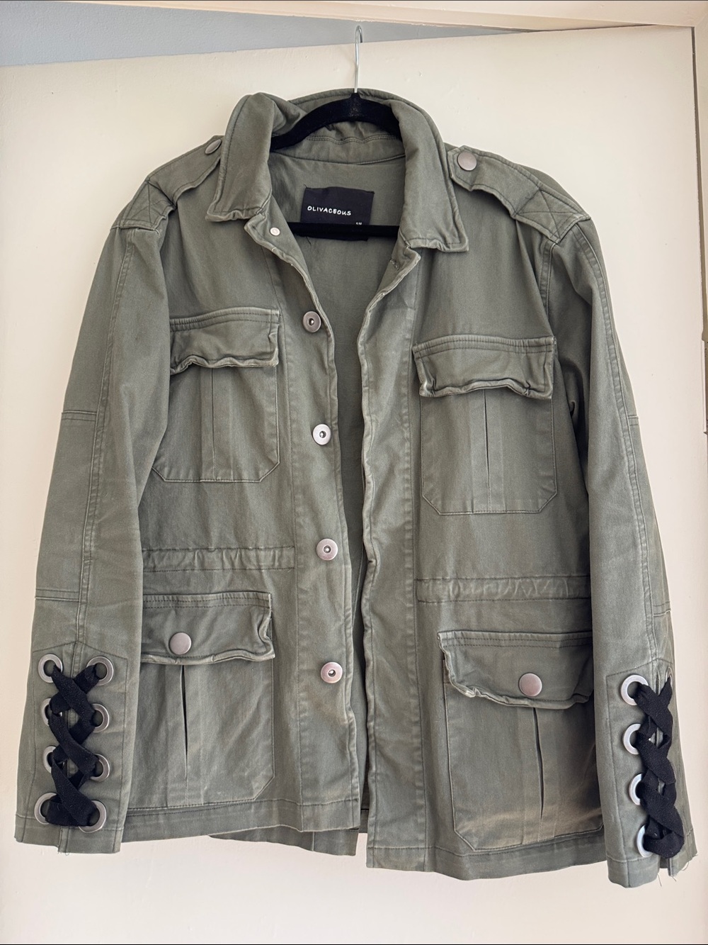 Olivaceous Lace-Up Sleeve Olive Utility Jacket